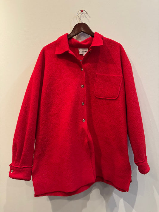 Red Fuzzy Button Down Jacket