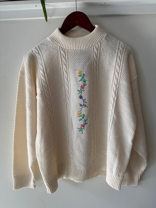 Vintage Embroidered Floral Knit Sweater